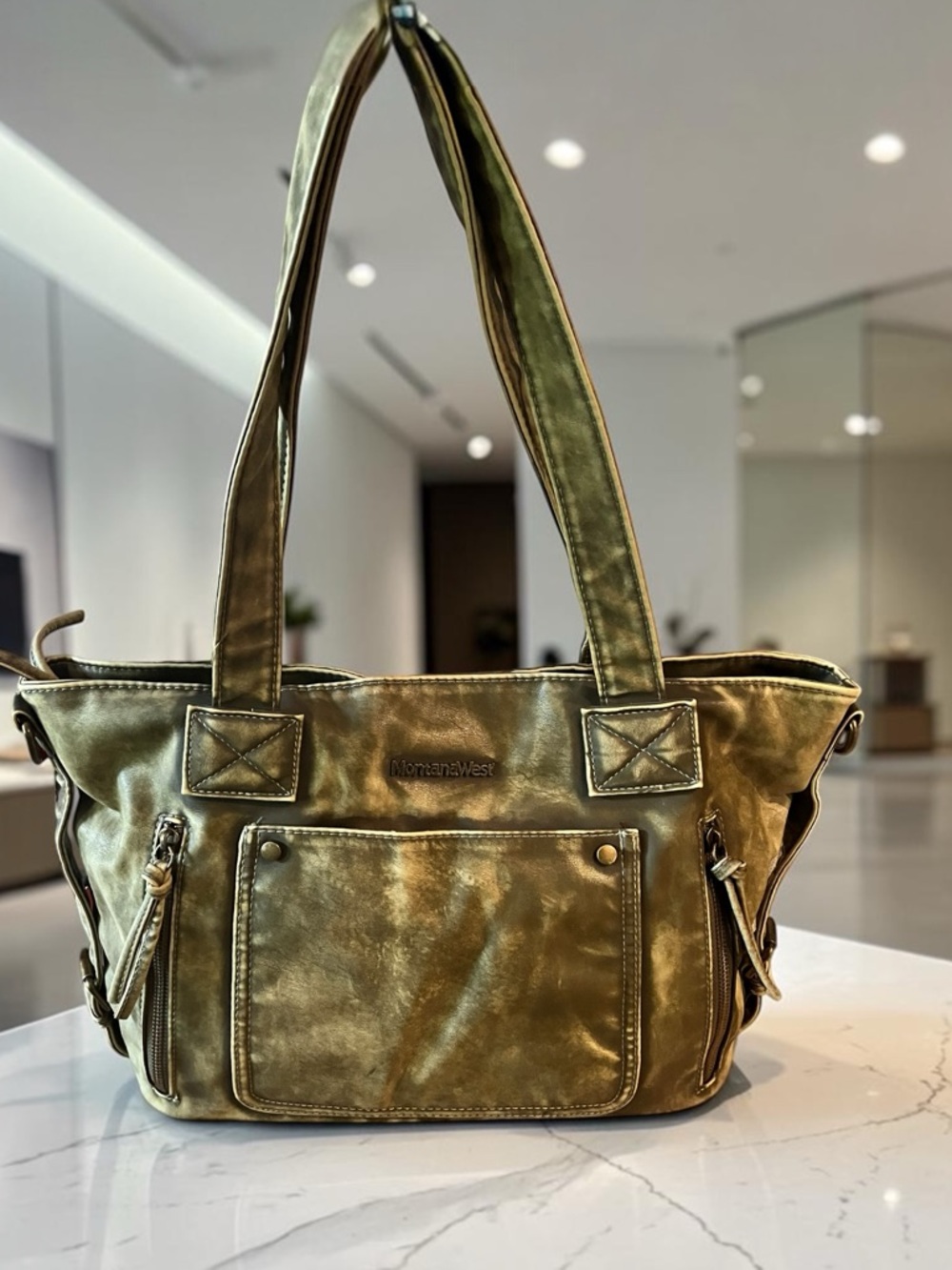 Montana West Olive Green Vintage-Inspired Distressed Bag w/Crossbody Strap NWT